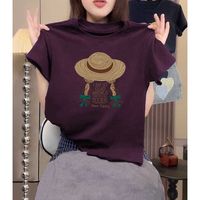T-shirt ample à manches courtes en pur coton pour femme Muguyu, col rond, imprimé patchwork, motif dessin animé mignon