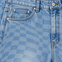 Jeans en denim délavé bleu clair pour homme, coupe large, avec motif à carreaux dégradé ton sur ton