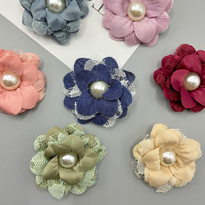 Broches de flores con centro de perlas, tela de encaje, accesorios de moda para mujer, para ropa de fiesta, decoración para el cabello, zapatos y bolsos - Product Image 3