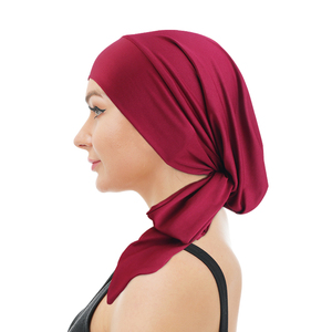 Stretchy मुस्लिम हिजाब सिर पर लपेट पॉलिएस्टर कैंसर केमो टोपी वाइड बैंड सिर पर दुपट्टा पूर्व-टाई पगड़ी टोपी महिलाओं - Product Image 2