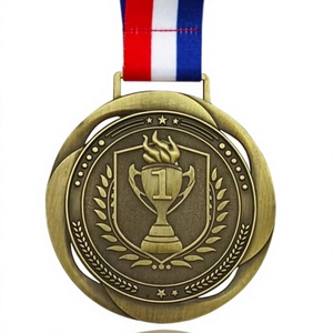 Médaille de zinc Première Place, 3,34 pouces de large, avec ruban de cou à rayures dorées au design élégant, pour toute compétition, entraîneurs et étudiants - Product Image 1