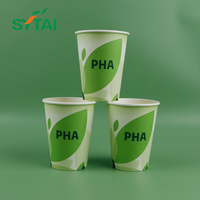 Gobelet en papier jetable biodégradable à paroi simple pour thé et café à emporter, avec couvercle, en PHA