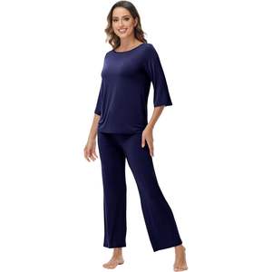 Ensemble de pyjama en viscose de bambou pour femmes sur mesure, manches 3/4, col rond, pantalon à cordon de serrage, tailles S-XXL - Product Image 2