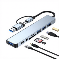 Station d'accueil double tête Type-C 8-en-1 avec lecteur de cartes TF/SD et hub USB pour bureau