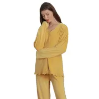 Кружевной Женский Повседневный свитшот из чистого бархата, подходящий по цвету, осенне-зимний пижамный комплект, ночная рубашка на пуговицах, комплект Pj