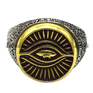 Desain Klasik simbol perhiasan Mesir Perlindungan Mata Emas cincin Signet Horus