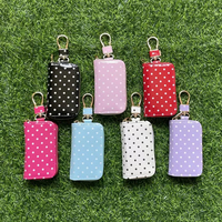 Mini pochette mignonne en cuir verni avec fermeture éclair pour femme, motif pois, étui porte-clés de voiture, plusieurs couleurs, pochette à monnaie portable avec mousqueton