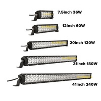 Barre LED super lumineuse 2 rangées de barres lumineuses LED combinées Double rangée 36W 60W 120W 180W 240W Barre lumineuse LED pour voiture