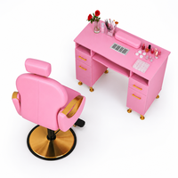 Ensemble de meubles de salon rose, chaise de coiffeur, table de manucure en bois, poste de travail pour bar à ongles pour studio de beauté