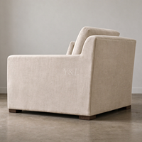Fauteuil d'appoint carré moderne en tissu, fauteuil lounge individuel rembourré avec pieds en bois massif