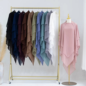 Crêpe de <span class=keywords><strong>jazz</strong></span> à deux couches pour femmes musulmanes modestes Khimar respirant Hijab à nouer au dos Niqab Long pour voile de prière Jilbab - Product Image 3