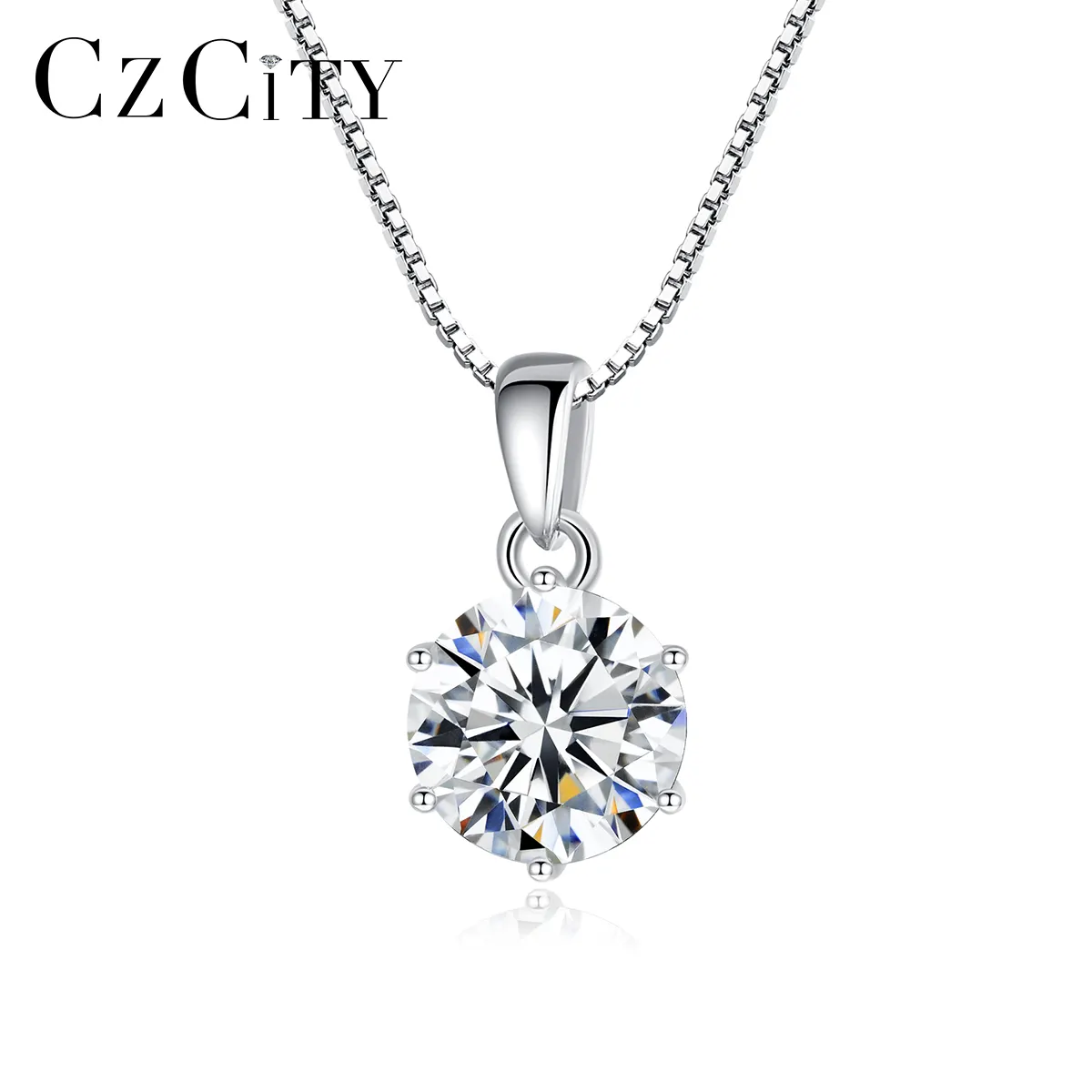 Czcity Fijne Sieraden Witte Diamant 6 Klauw Hanger Ketting 925 Sterling Zilveren Vvs Moissanite Hanger