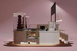 Kiosque à chocolat moderne personnalisé LUX avec éclairage LED, design de boutique de vente au détail pour centre commercial, stand d'îlot pour la vente de chocolat - Product Image 2