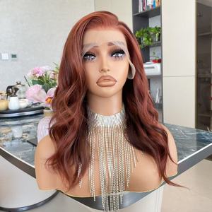 ราคาส่งจากโรงงาน วิกผมสังเคราะห์แบบผูกเชือกด้านหน้า 13x4 สีแดงทองแดงไฮไลท์ ลอนคลาย คุณภาพสูง - Product Image 4