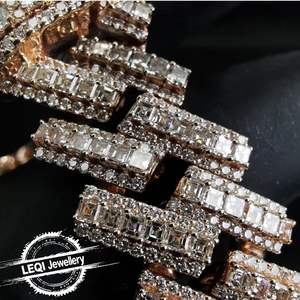 LEQI 9K-18K altın küba zincir-tam baget Lab elmas Pavé (Hip Hop lüks bildirimi kolye) - Product Image 2