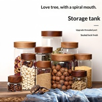 Bocaux en verre à couvercle vissé en bois d'acacia, récipients de stockage alimentaire de qualité alimentaire pour la cuisine avec couvercles en bois, boîtes hermétiques pour noix