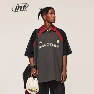 INFLATION Polo Vintage Streetwear Color Block Tshirt Oversize Screen Print Collar T-shirt