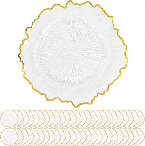 Paquete de 50 Platos Base Transparentes de Plástico PP Duradero de 13 Pulgadas con Borde Dorado y Diseño Floral de Arrecife, Modernos y Clásicos para Decoración de Mesa en Bodas y Fiestas - Product Image 1