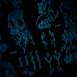 Tatouages temporaires phosphorescents style sombre : Crâne, toile d'araignée, Halloween – Autocollants corporels temporaires longue durée et imperméables pour fêtes - Product Image 6