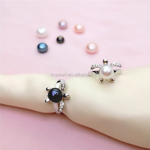 SSR254 خاتم الفراغات 925 فضة DIY اللؤلؤ لطيف السلاحف حلقة النتائج للمجوهرات لوازم - Product Image 2