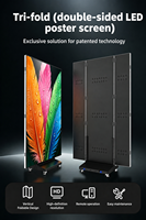 Écran LED pliable à trois volets P1.86 P2.5, signalisation numérique portable, kiosque publicitaire double face pour événements de vente au détail et expositions