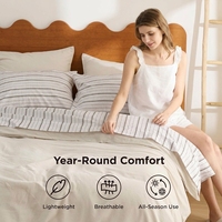 Ensemble de draps jacquard rayés en coton texturé, doux et respirant, avec taies d'oreiller, taille King, 4 pièces pour chambre à coucher