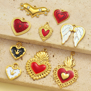 Ciondolo in Acciaio Inossidabile Fai-da-Te con Goccia d'Olio Rossa, Nera e Bianca, Ali, Corona, Cuore, <span class=keywords><strong>Angelo</strong></span>, Gioielli Vintage Religiosi per Donne - Product Image 1
