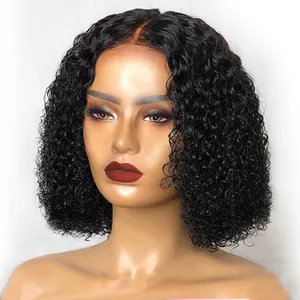 Cheap price 150% Density Short Pixie Cut Curly Wig Natural Black 13x1 Human Hair Pixie Bob Closure Wig For black Women
