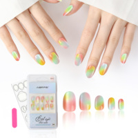 AIERFEI 24 pièces de faux ongles magnétiques effet œil de chat, courts, ovales, effet arc-en-ciel, faux ongles, lime à ongles et adhésif inclus