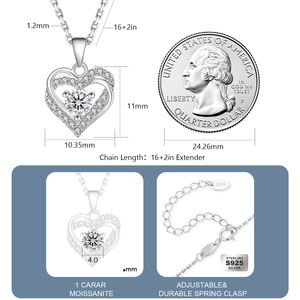 Juego de Joyería de Lujo con Moissanita, Aretes con Diamantes de Laboratorio VVS en Forma de Corazón, Chapado en Oro de 14K, Plata 925, Collar con Colgante, Regalo para Mujer - Product Image 4