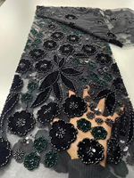 NI.AI Nouveau design Tissu en dentelle de velours brodé de perles et de sequins, Tissu en dentelle à broderie florale et perles