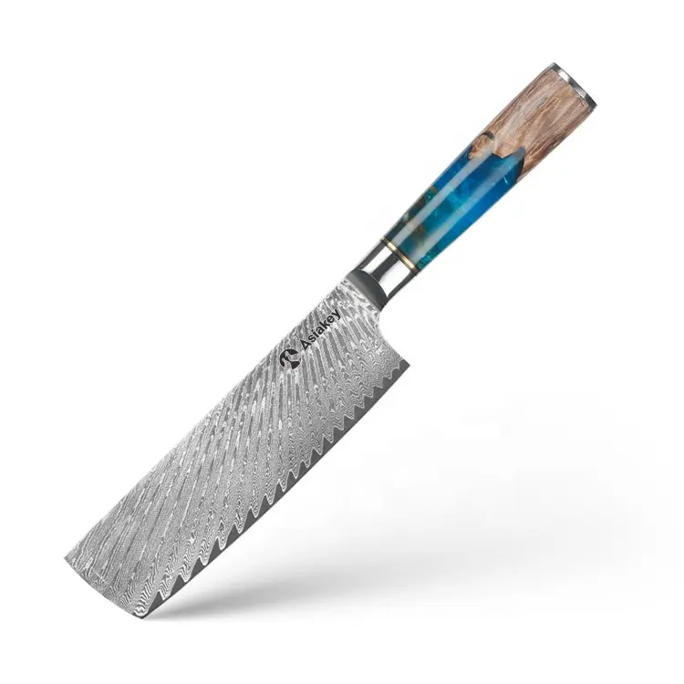 Penjualan laris pisau Nakiri baja Damaskus 67 lapis desain unik 7 inci dengan pegangan Resin