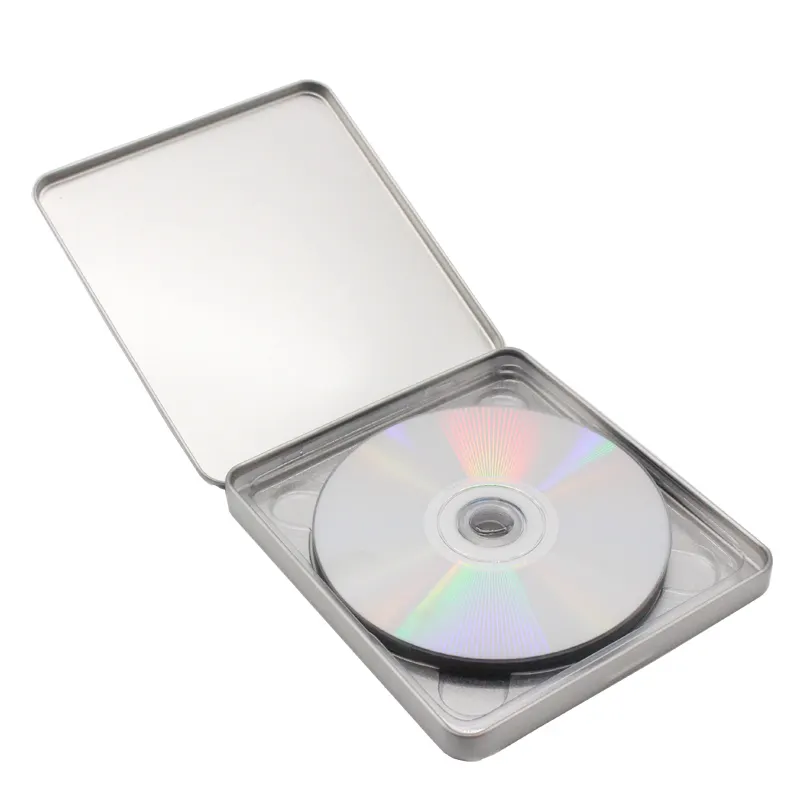 Cajas de lata de metal para almacenamiento de sombras de ojos, cajas de lata para cd y dvd, con impresión personalizada plateada