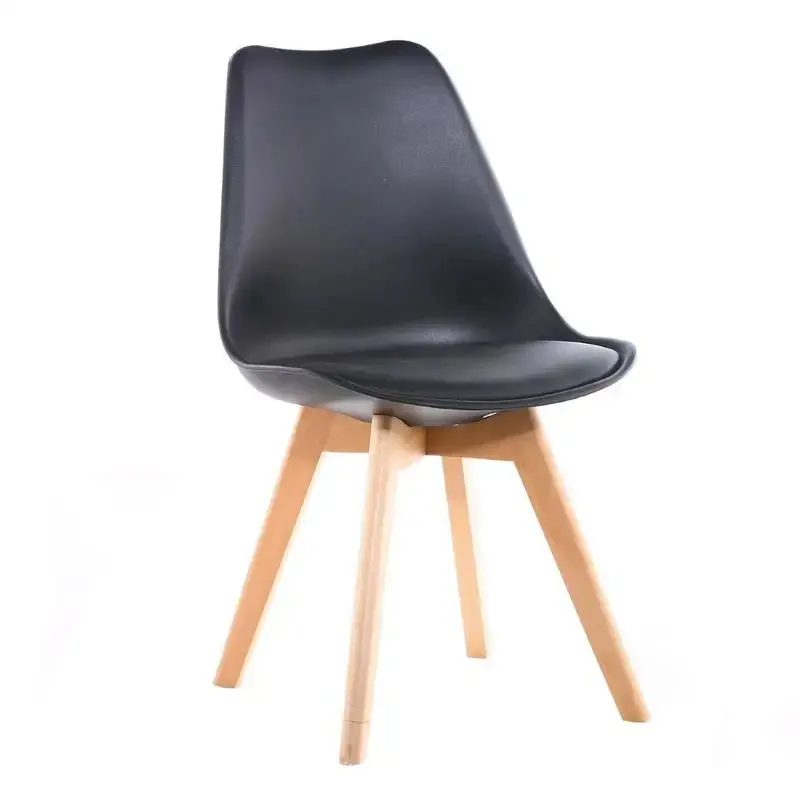 Sillas de plástico con asiento blanco, patas de madera, silla moderna para comedor de restaurante