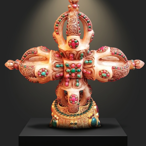 Double Dorjee fait main du Népal, cadeau religieux, tour de Bouddha et de déesse en cristal poli, décoration Feng Shui pour la maison, gravé et plaqué or - Product Image 3