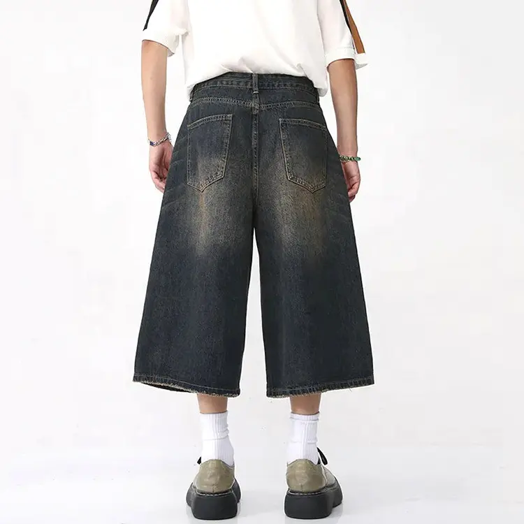 Individueller y2k acid-wash-denim baggy jean shorts herren streetwear