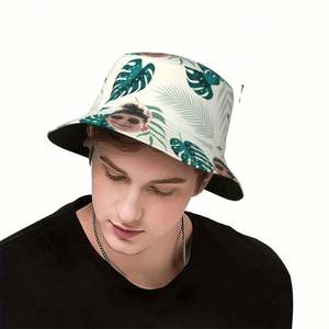 Casquette Bob Personnalisée avec Photo, Motif Feuille Tropicale, Idéale pour l'Été, les Voyages, la Pêche, pour Hommes et Femmes, Usage Quotidien, Dessin Animé Personnalisé - Product Image 1