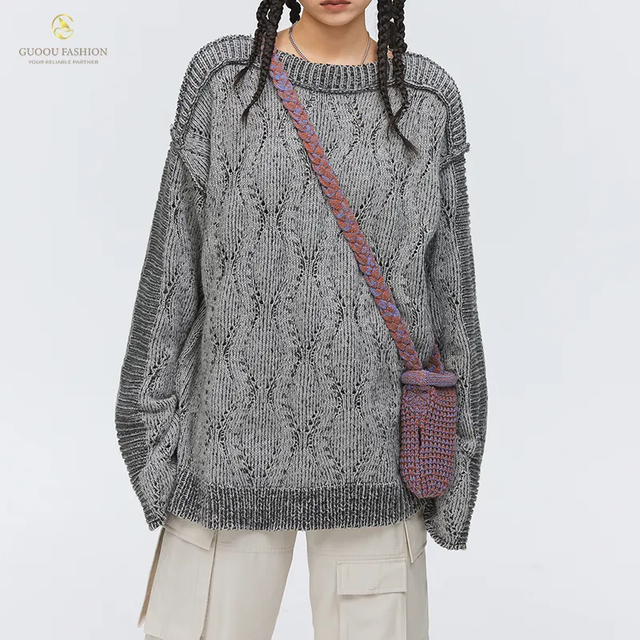 OEM Hollow Cable Stitch Sweater Unisex 100% Wool See Through Knit Sweater
