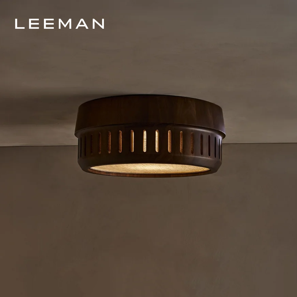 Luxury Decorative Walnut Wood Ceiling Light for Bedroom Dining Room Decoration Mount Modern Living Room Round Ceiling LED Lamp