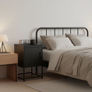 Comodino in Acciaio Nero 14.2 X 15.4 X 23.8 Pollici, Design Industriale, Mobile per Camera da Letto con Spazio di Archiviazione - Product Image 2