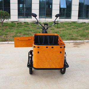 Vélo cargo électrique Long John Bakfiets, tricycle électrique, vélo cargo familial, vélo cargo à chargement frontal, boîte en bois - Product Image 1