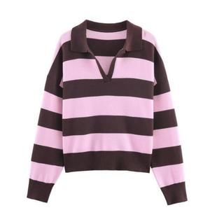 PB&ZA Nuovi Arrivi Estivi all'Ingrosso: Camicia Polo a Righe Casual da Donna con Scollo a V e Maniche Lunghe 5536056 - Product Image 3