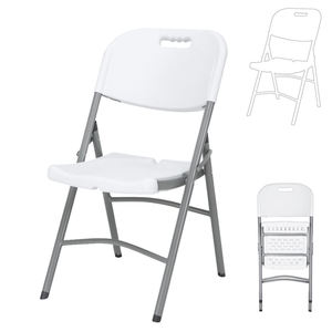 White Plastic Folding <b>Garden</b> <b>Chair</b> <b>Stackable</b> Portable Outdoor Furniture Durable Metal Frame Minimalist Design No Filling - Product Image 2