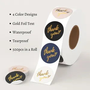 Hete Verkoop Custom Logo Gedrukt Rol Blauw Zelfklevend Papier Goud Stempelen Ronde Dank U Zegel Label Stickers Voor Verpakking