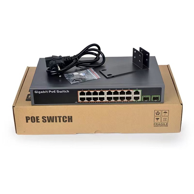 Proolin Gigabit AI PoE Switch:16-Port 10/100/1000Mbps PoE Switch +2 Gigabit uplink port + 2 Gigabit SFP port non-combo