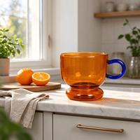 Tasse en verre vintage créative avec poignée en forme de cuillère, 380 ml, en verre borosilicate, ensemble tasse à café et à thé avec soucoupe