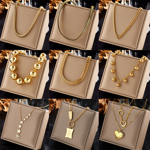 European American Fashion Minimalist Gold Plated Chain Necklace Star Pattern Party Jewelry Titanium Steel Clavicle Chain - Product Image 1