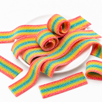 Bande de bonbons gélifiés acidulés arc-en-ciel colorés, saveur fruitée, vente en gros, bonbons en vrac, usine personnalisée OEM ODM Halal, offre spéciale