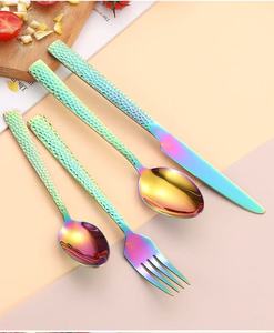 Penjualan laris palu baja tahan karat bermotif Set alat makan pisau sendok garpu 4 buah untuk pernikahan, jamuan dan acara khusus - Product Image 5