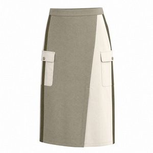 Women's Cargo Midi <b>Skirt</b> <b>Elastic</b> <b>Waist</b> Solid Color Polyester Cotton Pocket Design All Seasons Wear - Product Image 4